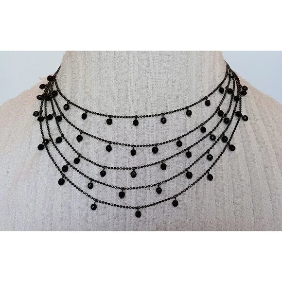 Premier Designs Layered Gunmetal Black Bead Necklace 14-18 in - Picture 3 of 10